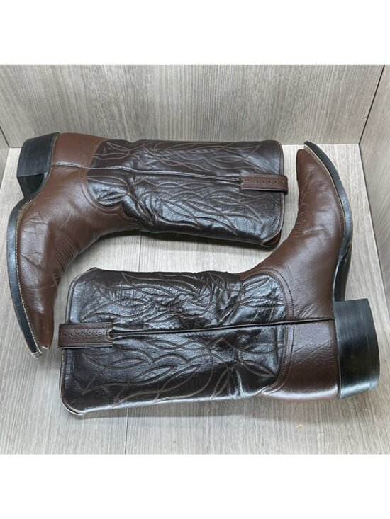 Justin Boots Mens Size 11 Two Tone Pointed Stitch Welt Western Leather Brown main image 9